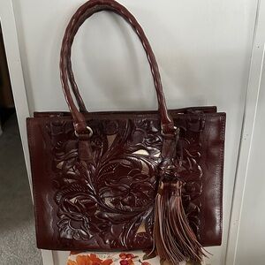 Patricia Nash Deep Brown Tooled Tote